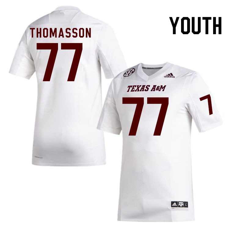 Youth #77 Colton Thomasson Texas A&M Aggies College Football Jerseys Stitched Sale-White
